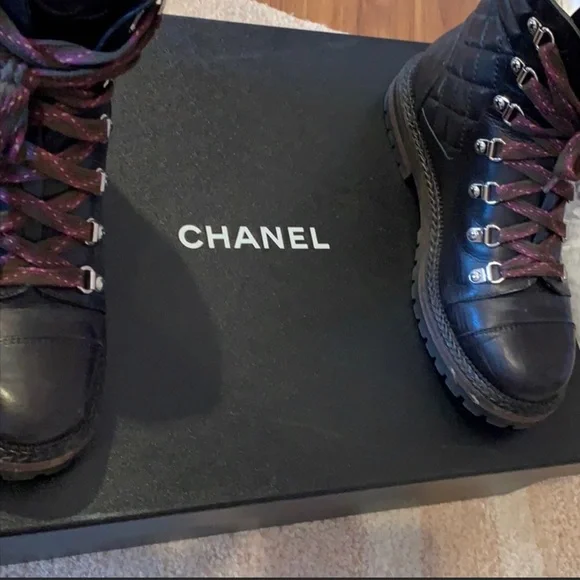 Chanel Black Boots Calfskin Lace Up